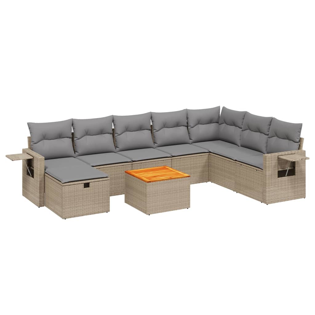 vidaXL Set Divano da Giardino 9 pz con Cuscini Beige Misto Polyrattan