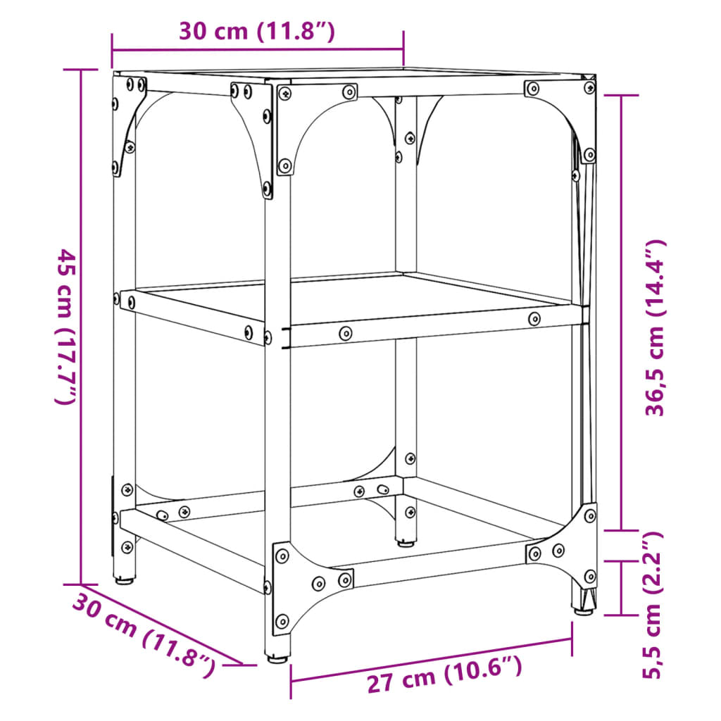 vidaXL Tavolini da Salotto con Piano Vetro Nero 2pz 30x30x45cm Acciaio