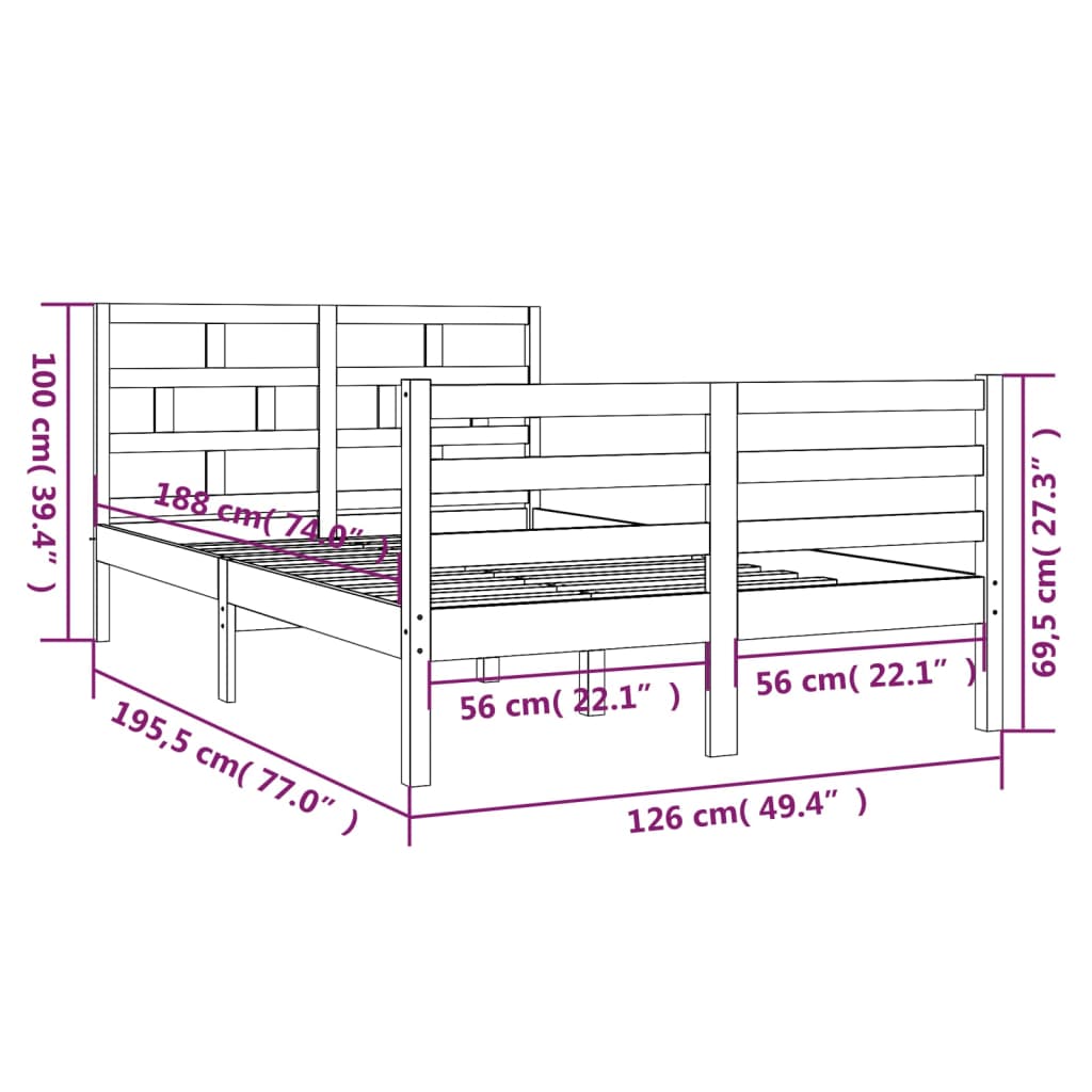 vidaXL Giroletto Bianco 120x190 cm Small Double in Legno Massello