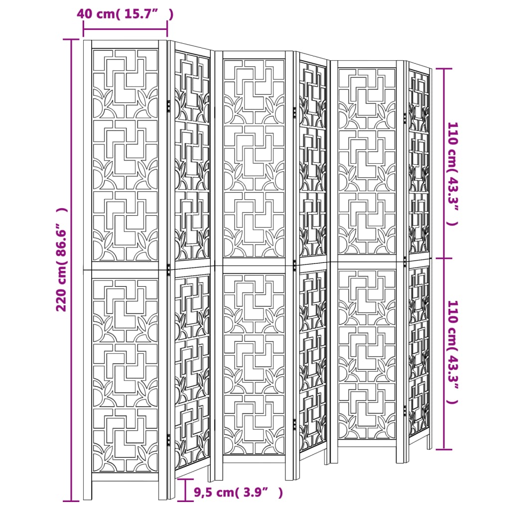 vidaXL Divisorio Ambienti 6 Pannelli Marrone Legno Massello Paulownia