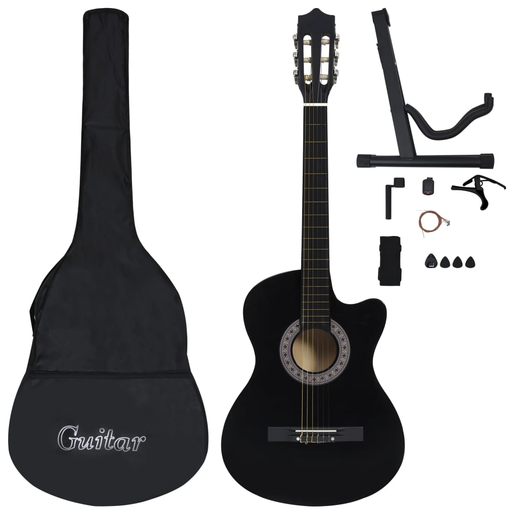 vidaXL Set Chitarra Classica Western 12 pz con 6 Corde Nera 38"