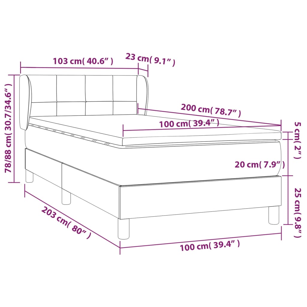 vidaXL Giroletto a Molle con Materasso Grigio Chiaro 100x200cm Velluto