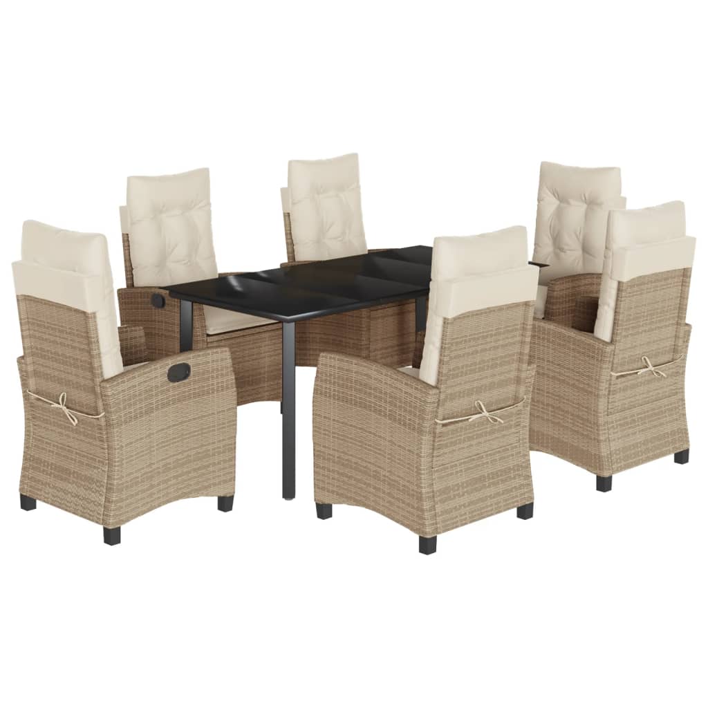 vidaXL Set da Pranzo da Giardino 7 pz con Cuscini Beige in Polyrattan