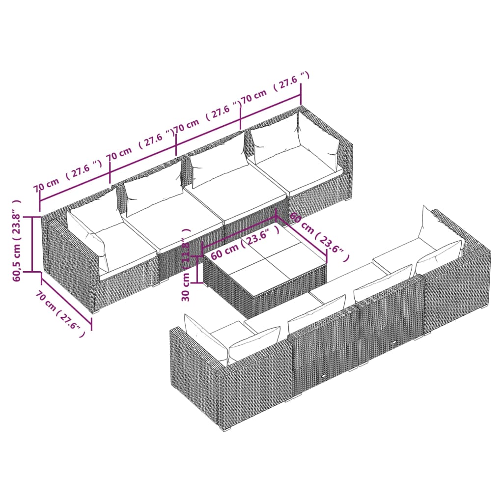 vidaXL Set Divani da Giardino 9 pz con Cuscini in Polyrattan Nero