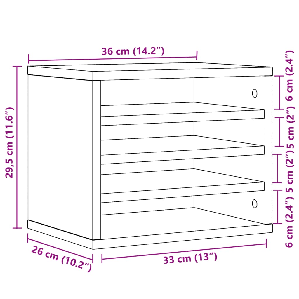 vidaXL Organizer Scrivania Rovere Sonoma 36x26x29,5 Legno Multistrato