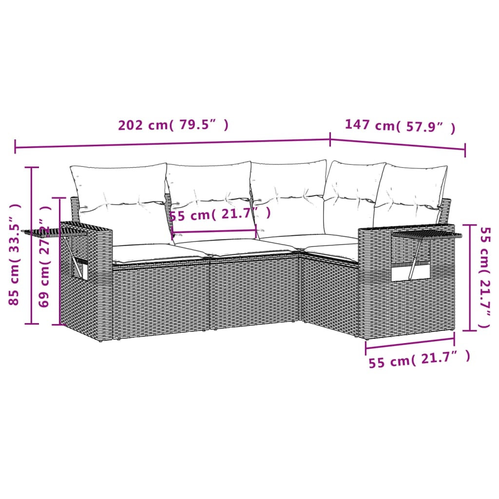 vidaXL Set Divano da Giardino 4 pz con Cuscini Beige in Polyrattan