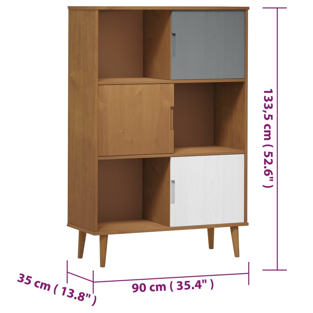 vidaXL Libreria MOLDE Marrone 90x35x133,5 cm in Legno Massello di Pino