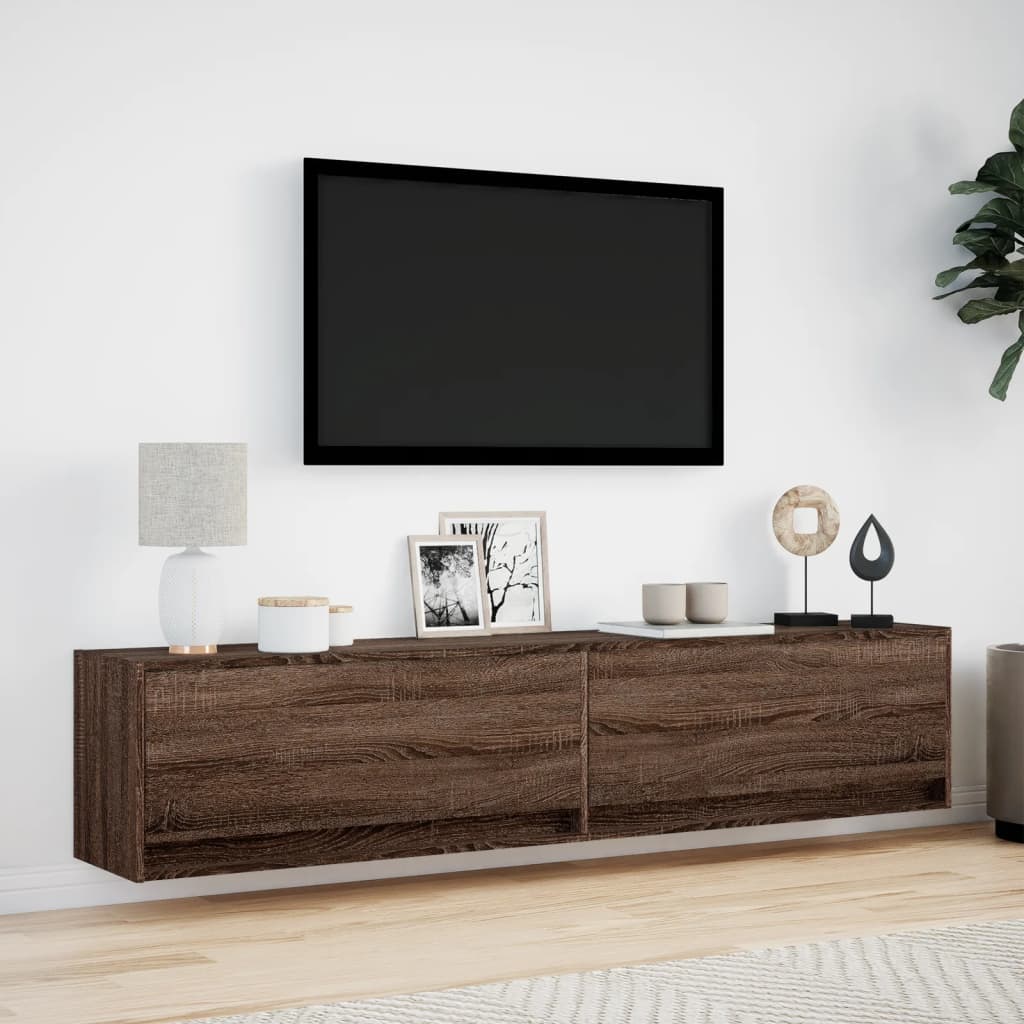 vidaXL Mobile TV a Parete con LED Rovere Marrone 180x31x38 cm