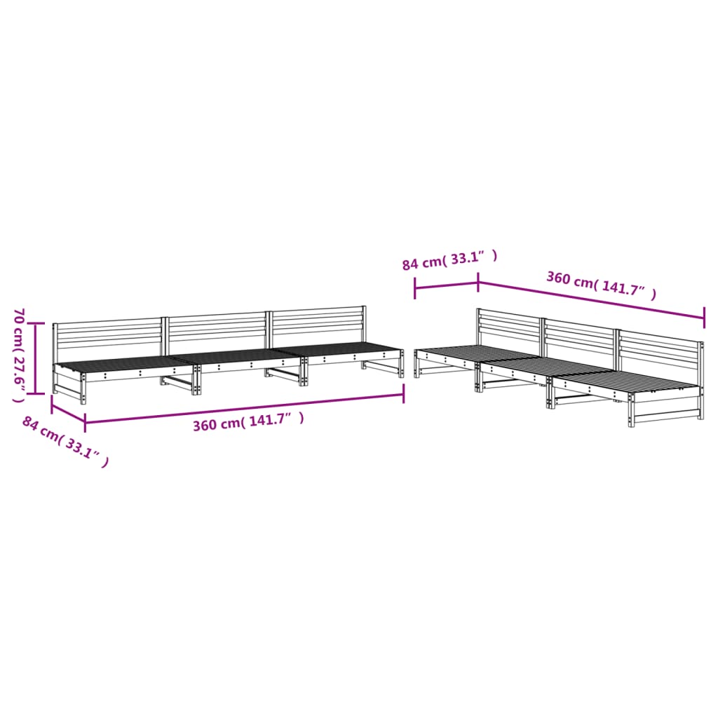 vidaXL Set Salotto da Giardino 6 pz Nero in Legno Massello di Pino