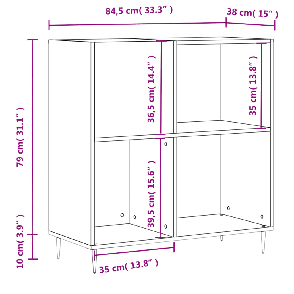 vidaXL Mobile Porta Dischi Grigio Cemento 84,5x38x89 Legno Multistrato