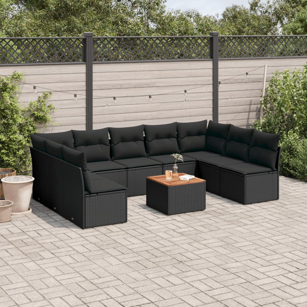 vidaXL Set Divani da Giardino 10pz con Cuscini in Polyrattan Nero