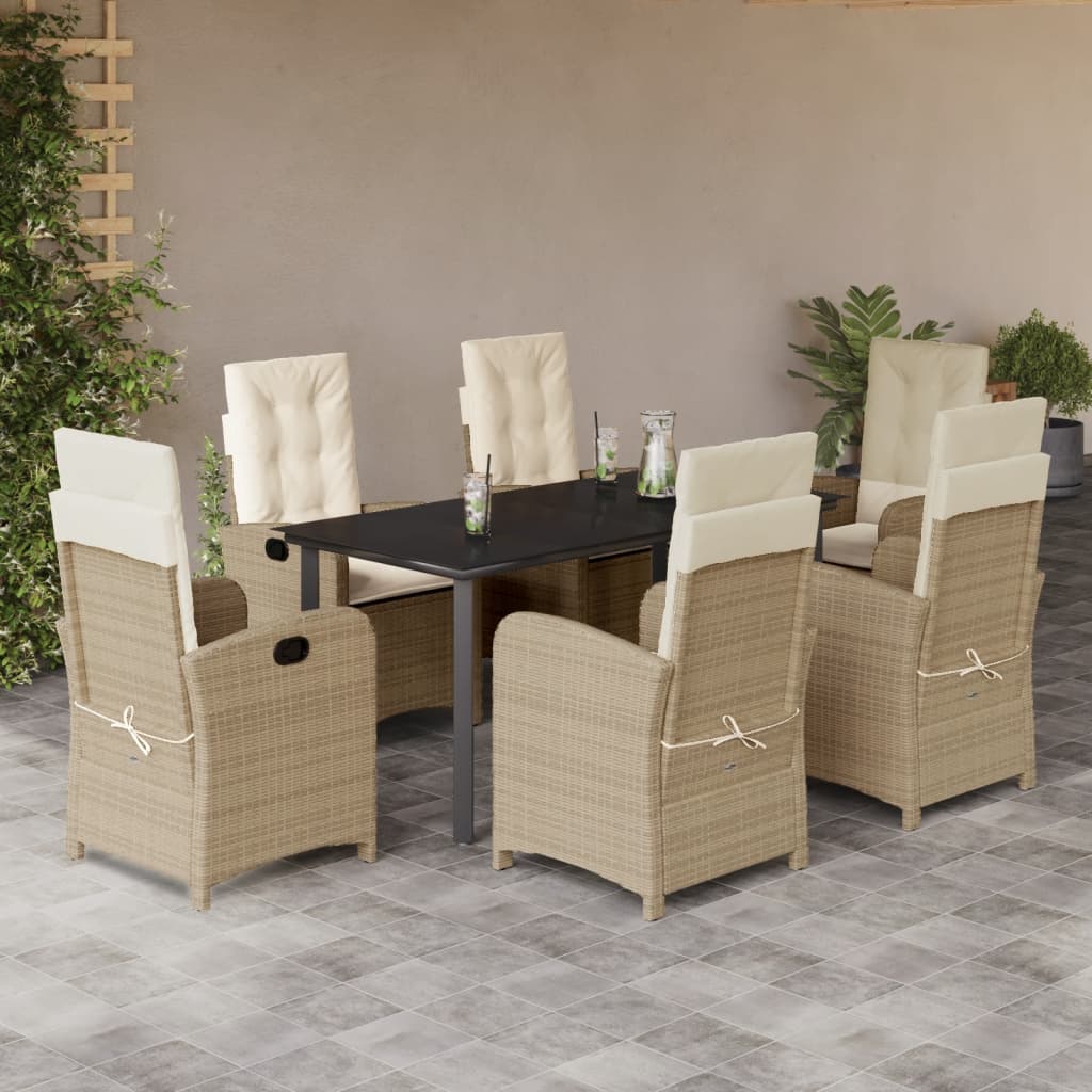 vidaXL Set da Pranzo da Giardino 7 pz con Cuscini Beige in Polyrattan