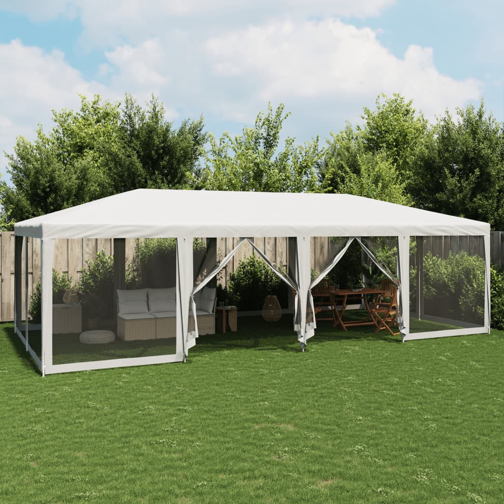 vidaXL Tenda per Feste con 12 Pareti Laterali in Rete Bianco 8x4m HDPE