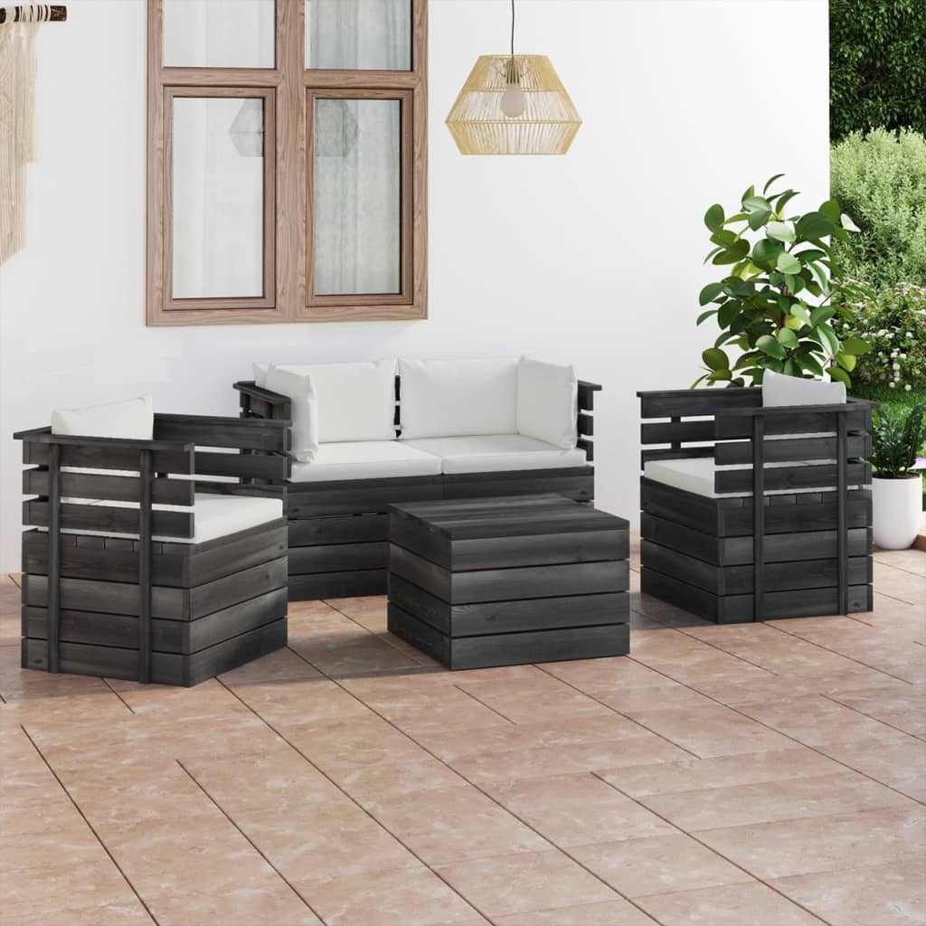 vidaXL Set Divani da Giardino su Pallet 5 pz con Cuscini Massello Pino