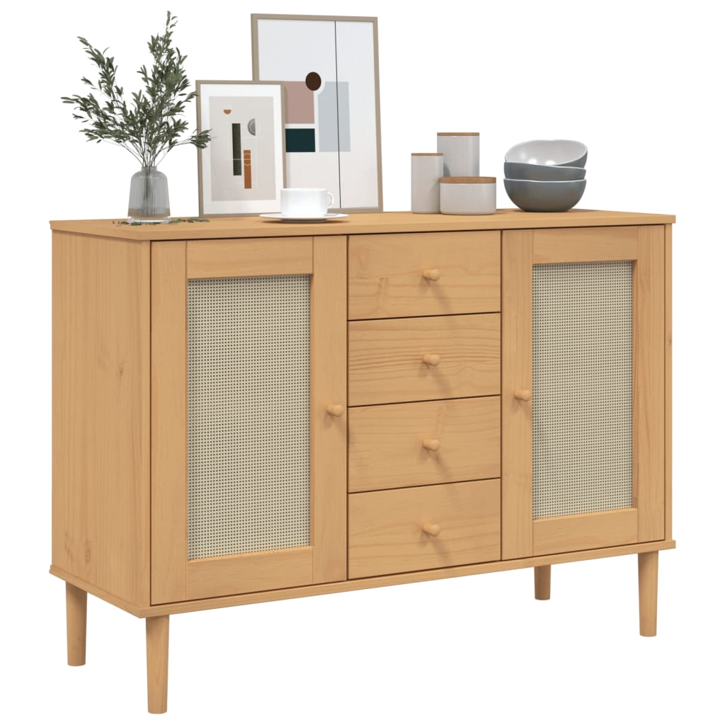 vidaXL Credenza SENJA Aspetto Rattan 112x40x80 cm Legno Massello Pino