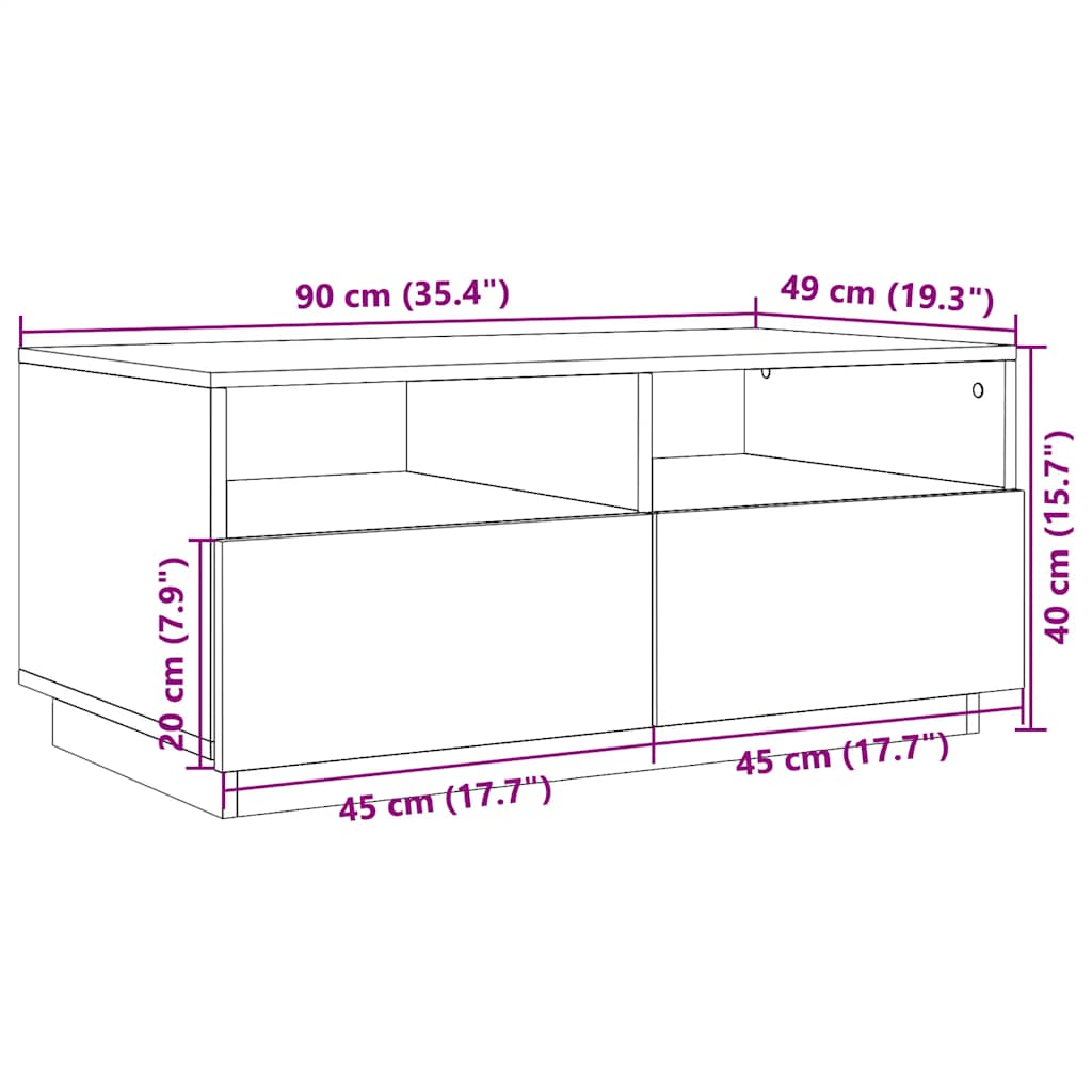 vidaXL Tavolino da Soggiorno con Luci LED Rovere Marrone 90x49x40 cm