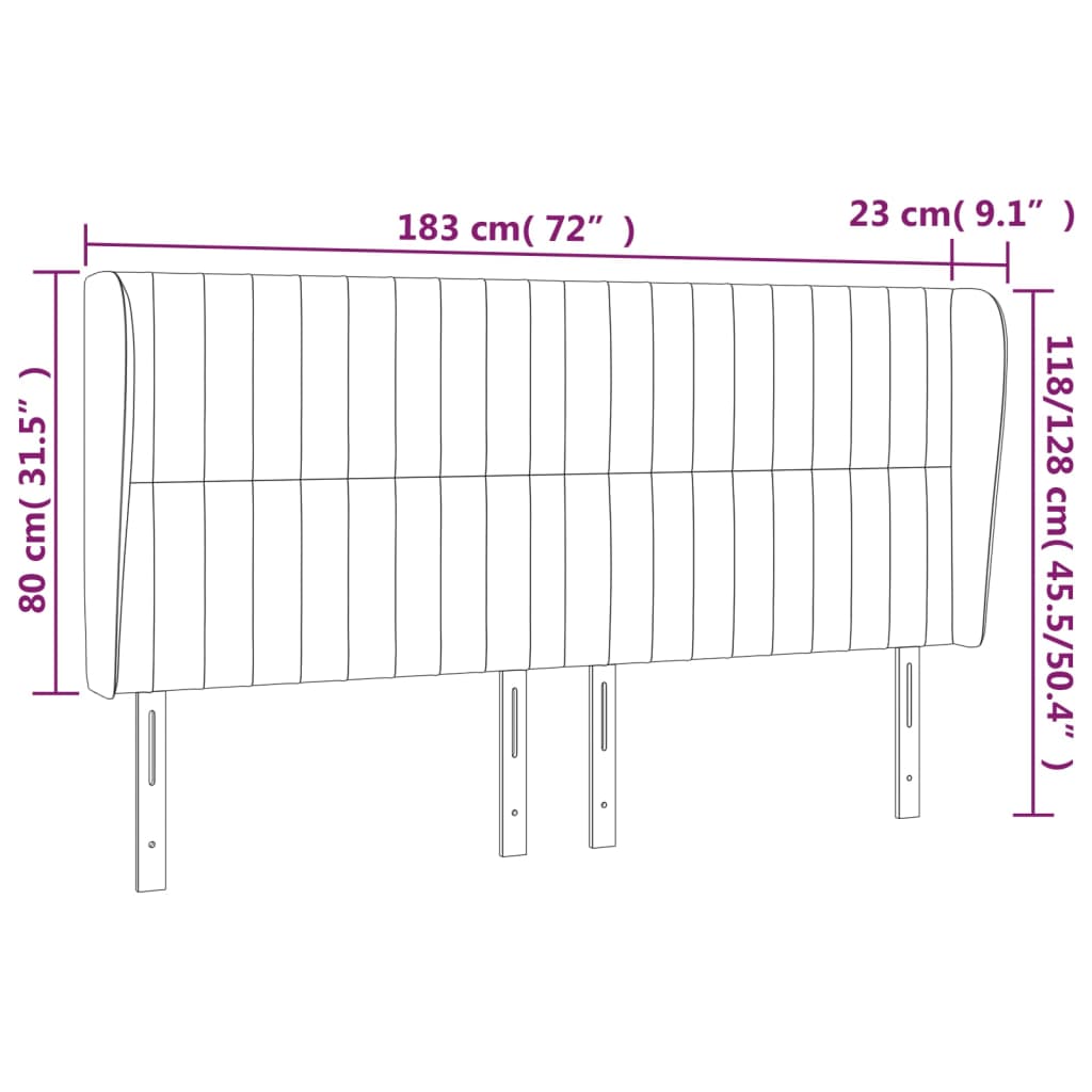 vidaXL Testiera ad Orecchio Grigio Chiaro 183x23x118/128 cm in Velluto