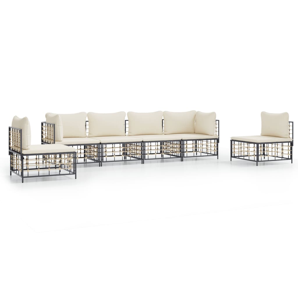 vidaXL Set Divani da Giardino 6 pz con Cuscini Antracite in Polyrattan