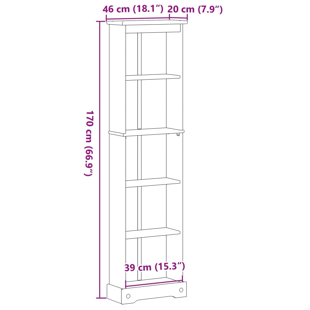 vidaXL Libreria Corona 46x20x170 cm in Legno Massello di Pino