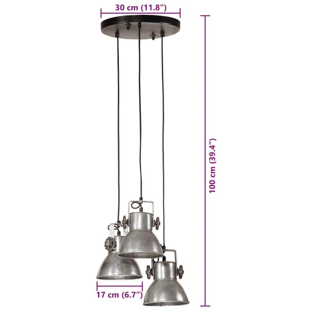 vidaXL Lampada Pensile 25 W Argento Vintage 30x30x100 cm E27