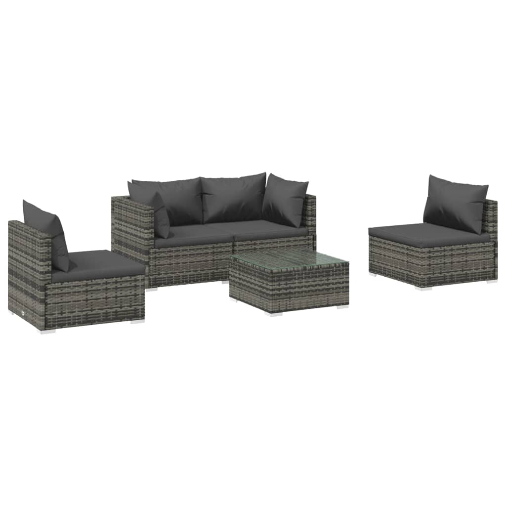 vidaXL Set Divani da Giardino 5 pz con Cuscini in Polyrattan Grigio