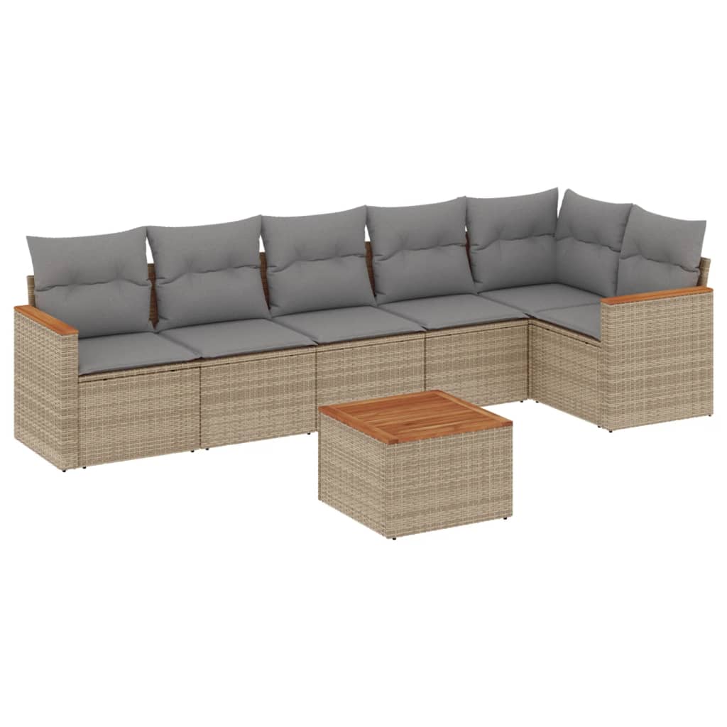 vidaXL Set Divani da Giardino 7 pz con Cuscini Beige in Polyrattan