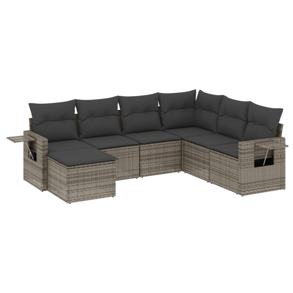 vidaXL Set Divani da Giardino 7 pz con Cuscini Grigio in Polyrattan