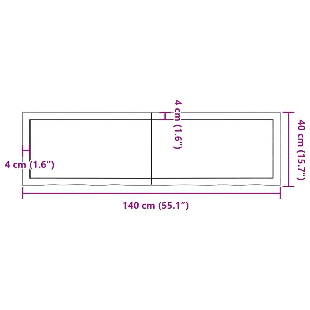 vidaXL Piano Bagno 140x40x(2-4) cm in Legno Massello Non Trattato