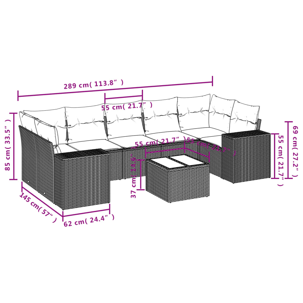 vidaXL Set Divani da Giardino con Cuscini 8 pz Nero in Polyrattan