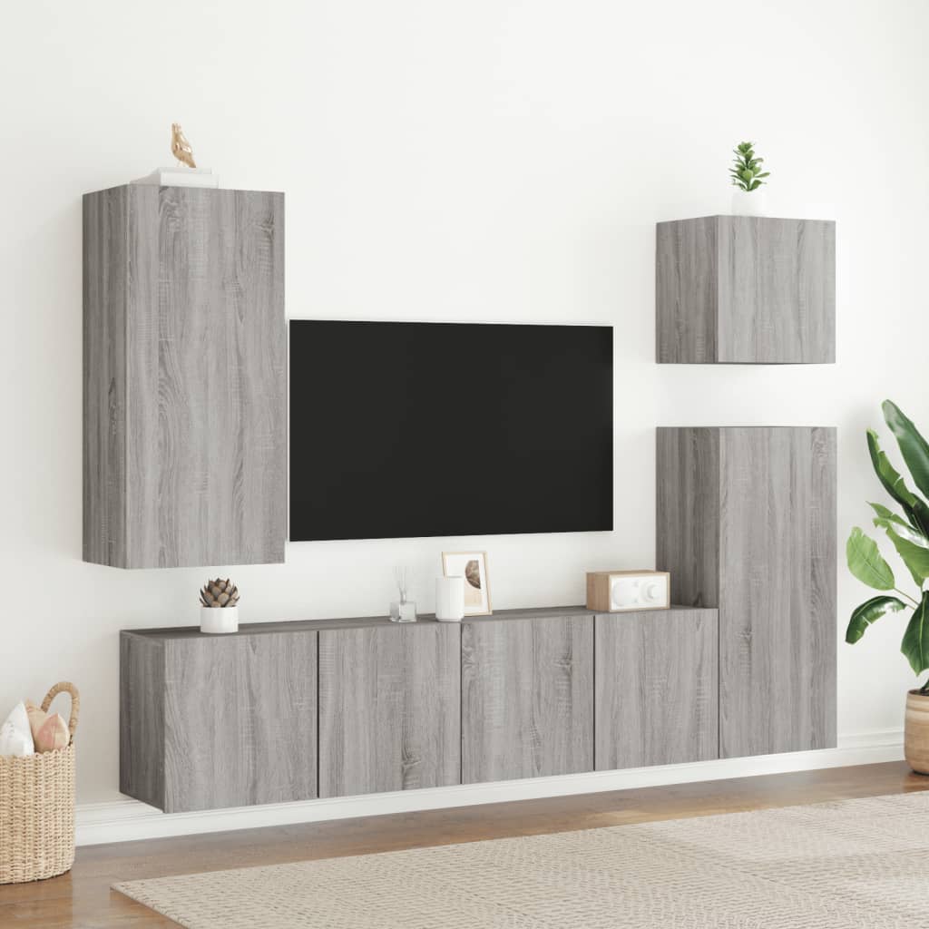 vidaXL Mobili TV a Muro 5pz Grigio Sonoma in Legno Multistrato