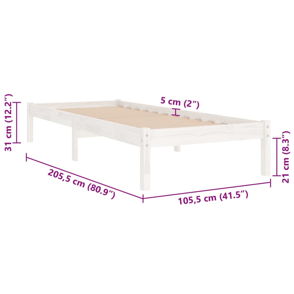 vidaXL Giroletto Bianco in Legno Massello di Pino 100x200 cm