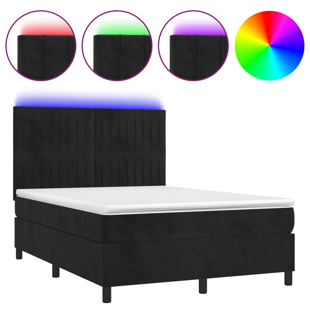 vidaXL Letto a Molle con Materasso e LED Nero 140x190 cm in Velluto