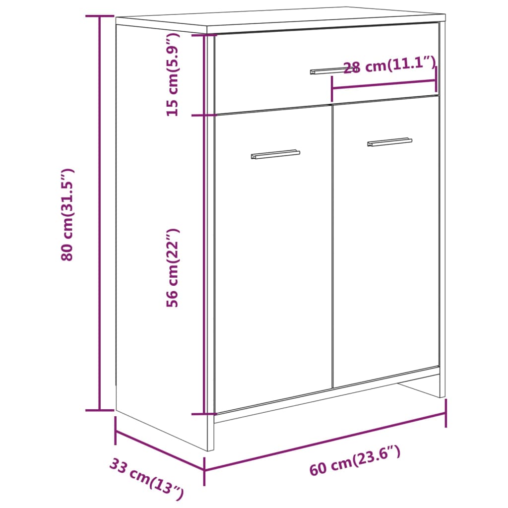 vidaXL Armadietto Bagno Rovere Fumo 60x33x80 cm Legno Ingegnerizzato