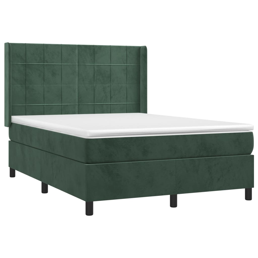 vidaXL Letto a Molle con Materasso e LED Verde Scuro 140x190cm Velluto