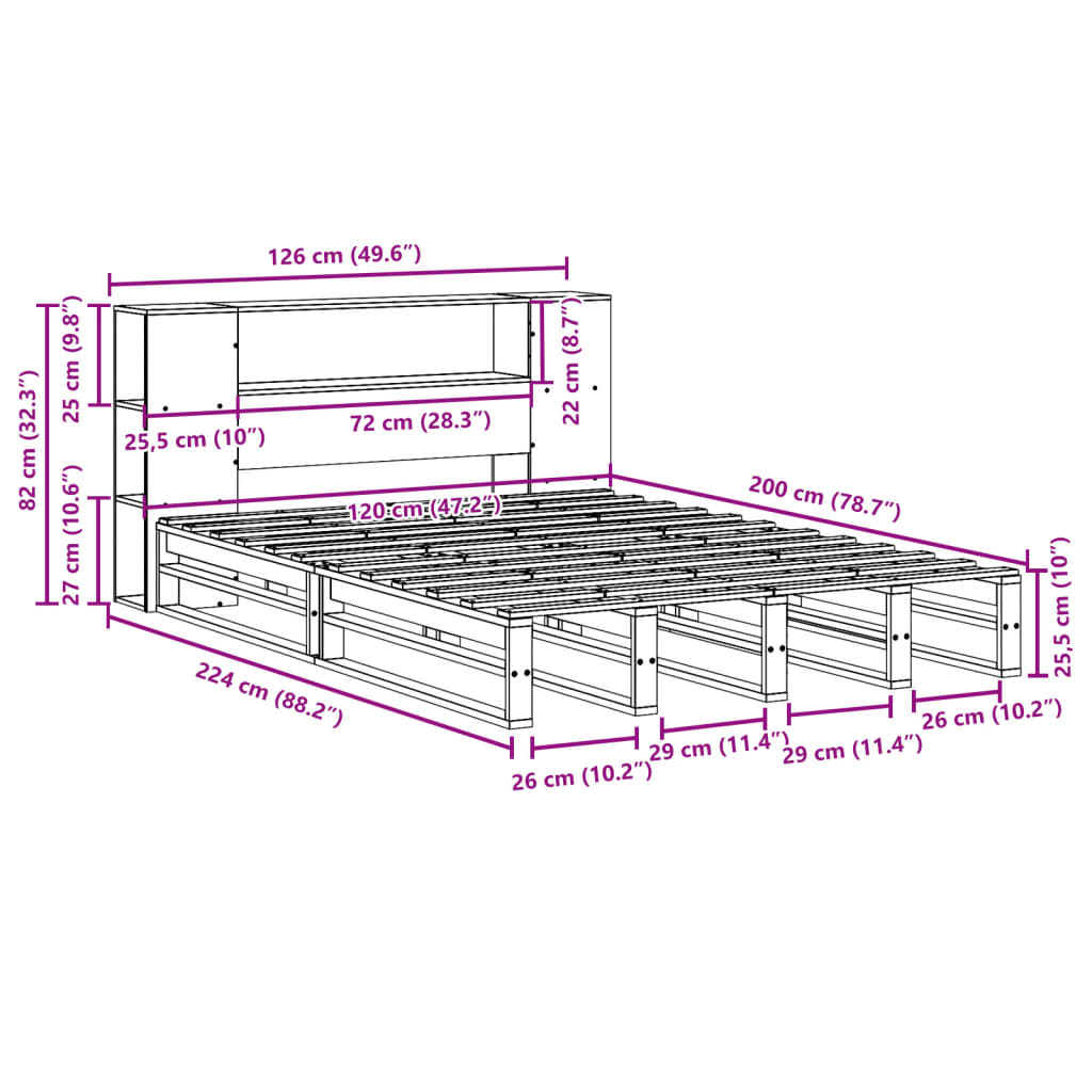 vidaXL Letto Libreria senza Materasso Bianco 120x200 cm Legno Massello