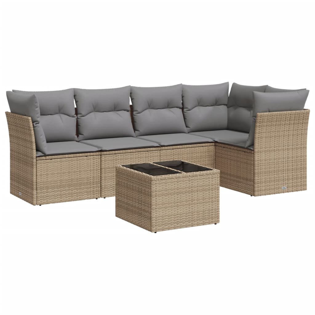 vidaXL Set Divano da Giardino 6 pz con Cuscini Beige in Polyrattan