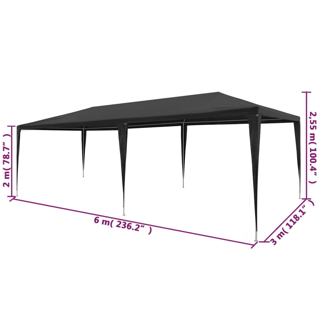 vidaXL Tenda per Feste 3x6 m in PE Antracite