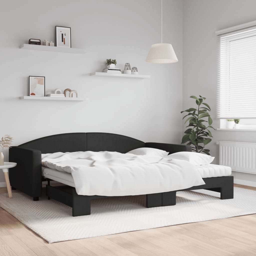 vidaXL Divano Letto Estraibile con Materassi Nero 100x200 cm Tessuto