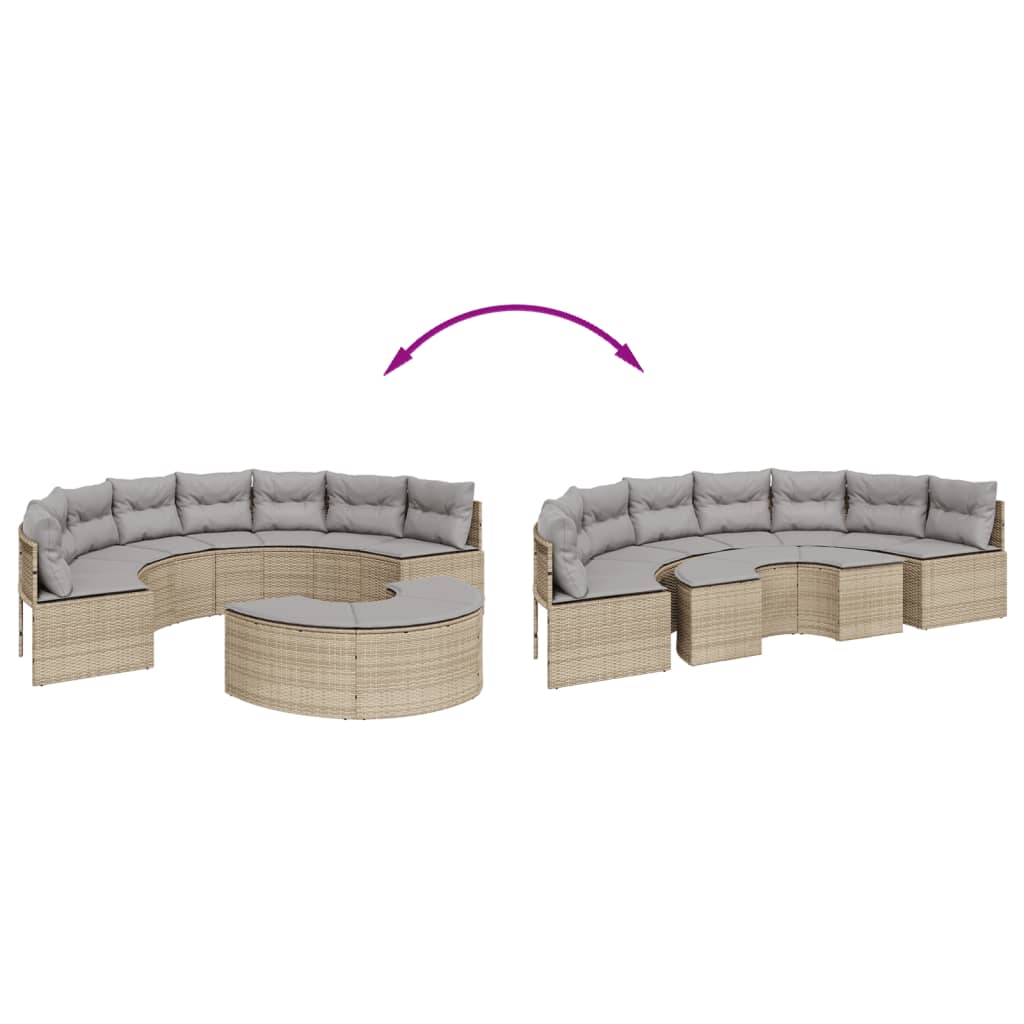 vidaXL Set Divani da Giardino Semicircolare 2 pz in Polyrattan Beige