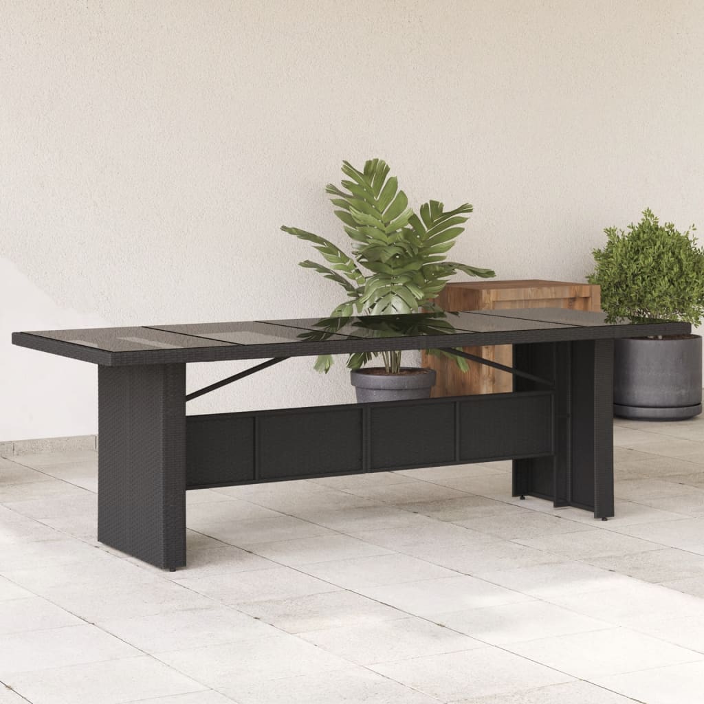 vidaXL Tavolo da Giardino Piano in Vetro Nero 240x90x75 cm Polyrattan