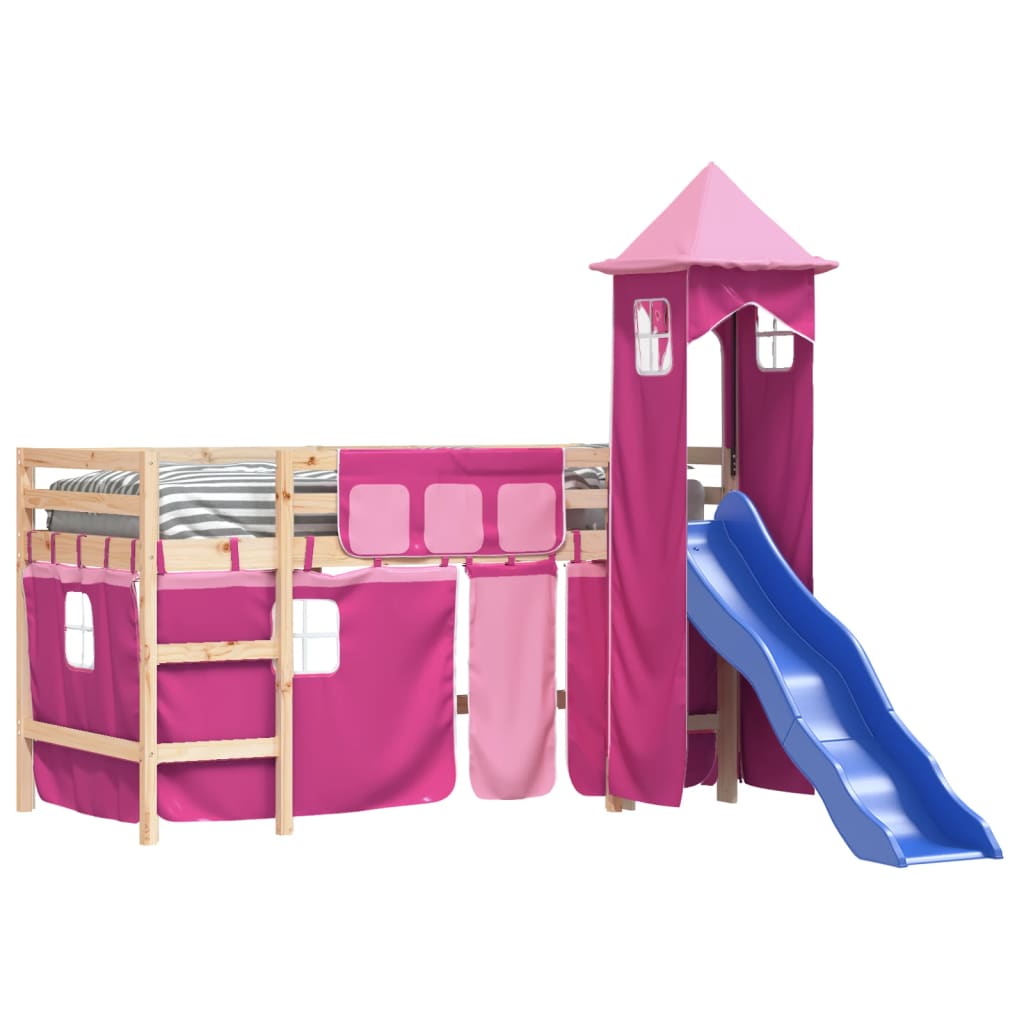 vidaXL Letto a Soppalco con Torre Bambini Rosa 90x190cm Massello Pino