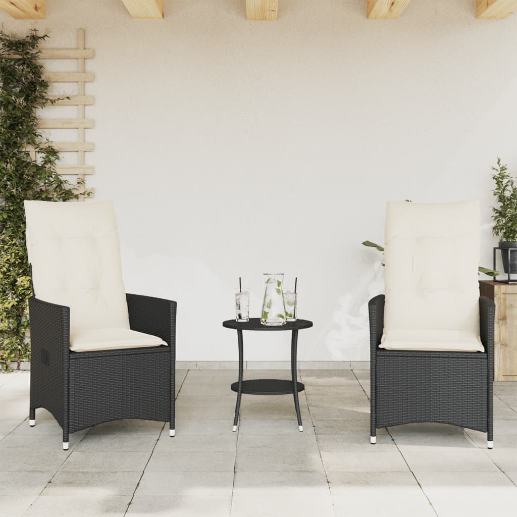 vidaXL Set da Bistrò 3 pz con Cuscini Nero in Polyrattan