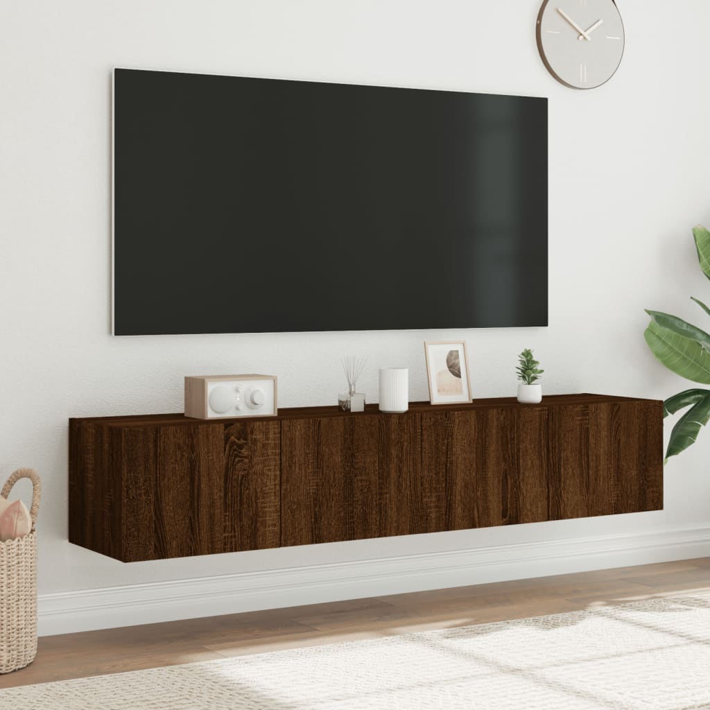 vidaXL Mobili TV a Parete con Luci LED 2pz Rovere Marrone 80x35x31 cm