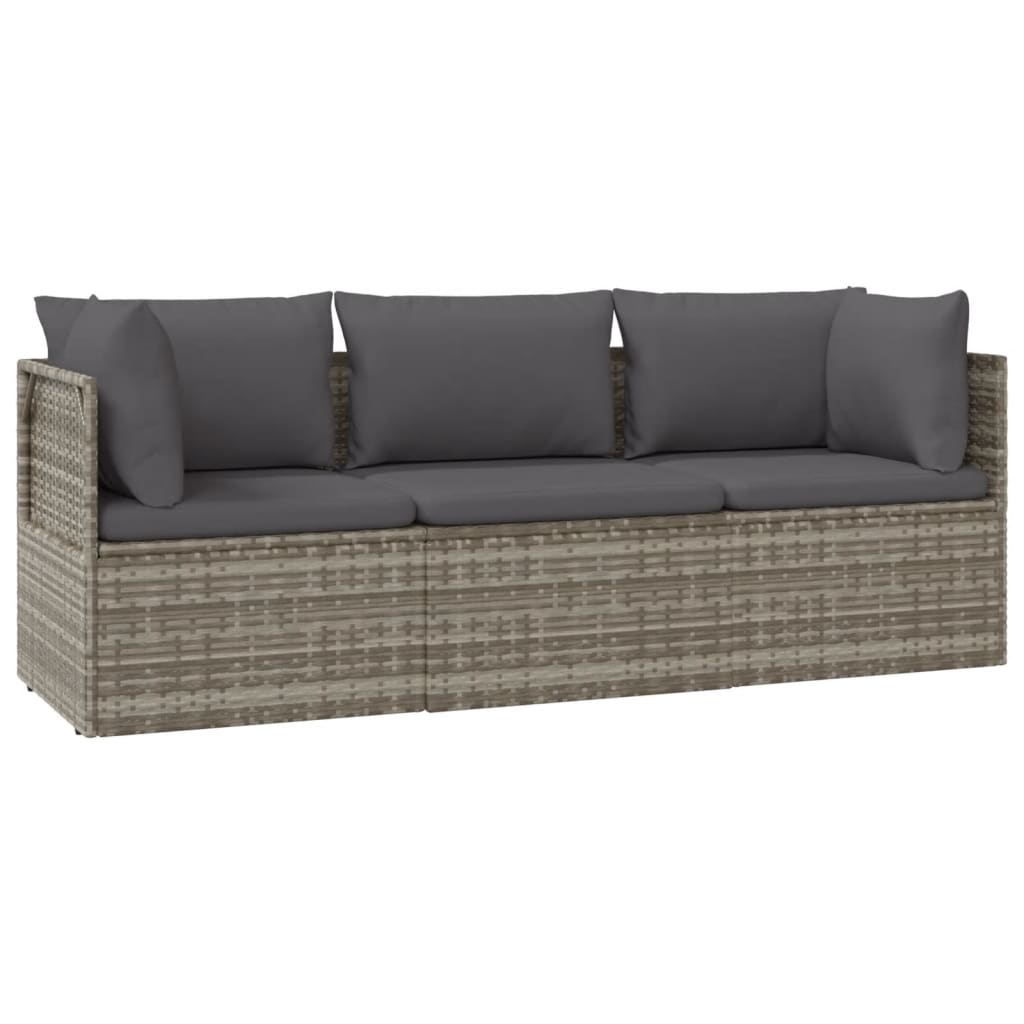 vidaXL Set Divani da Giardino 3 pz con Cuscini in Polyrattan Grigio