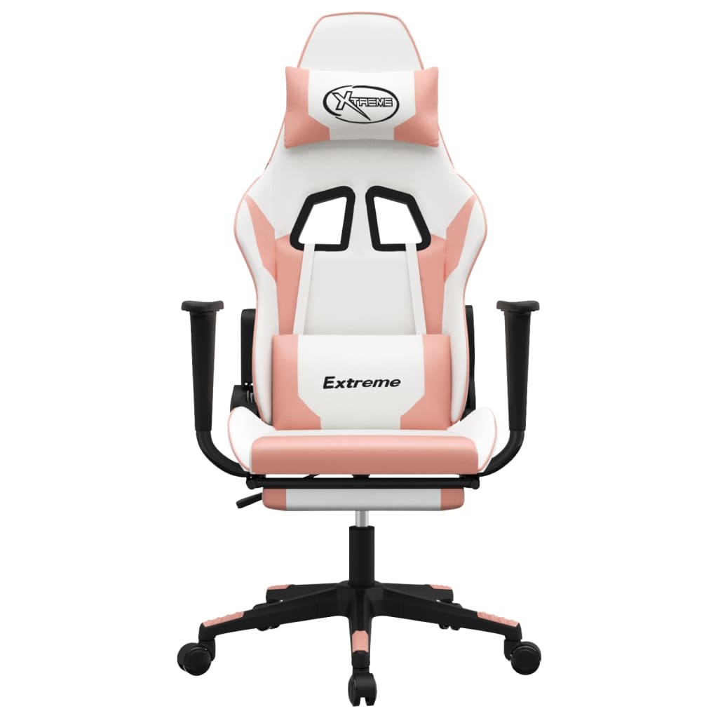 vidaXL Sedia da Gaming con Poggiapiedi Bianco e Rosa in Similpelle