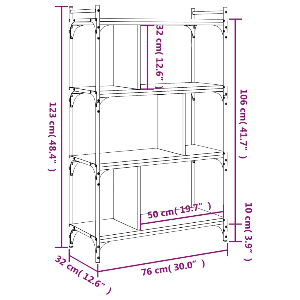 vidaXL Libreria Grigio Sonoma 4 Ripiani 76x32x123 cm Legno Multistrato