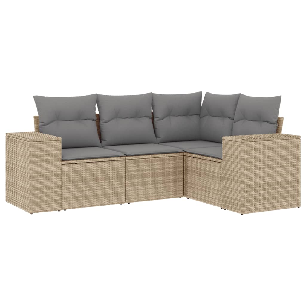 vidaXL Set Divano da Giardino 4 pz con Cuscini Beige in Polyrattan