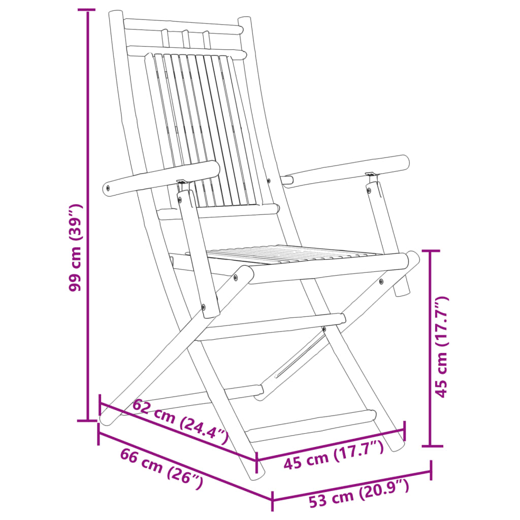 vidaXL Sedie da Giardino Pieghevoli 6 pz 53x66x99 cm in Bambù