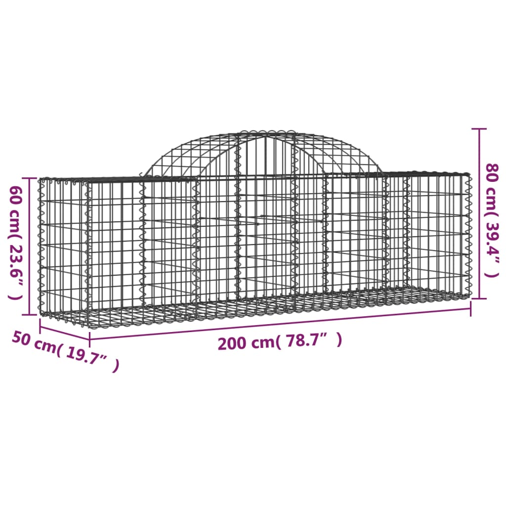 vidaXL Cesti Gabbioni ad Arco 7 pz 200x50x60/80 cm Ferro Zincato