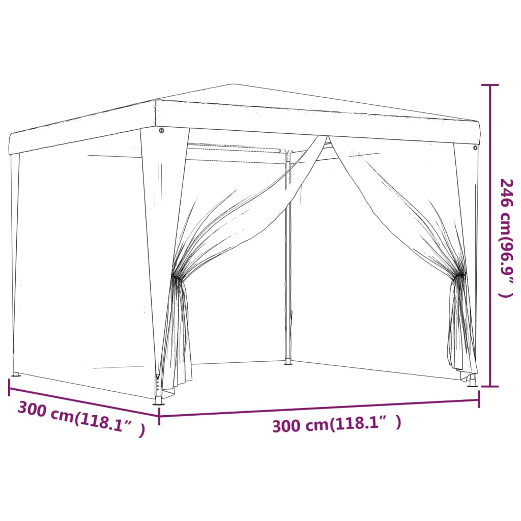 vidaXL Tenda per Feste con 4 Pareti Laterali in Rete Verde 3x3 m HDPE